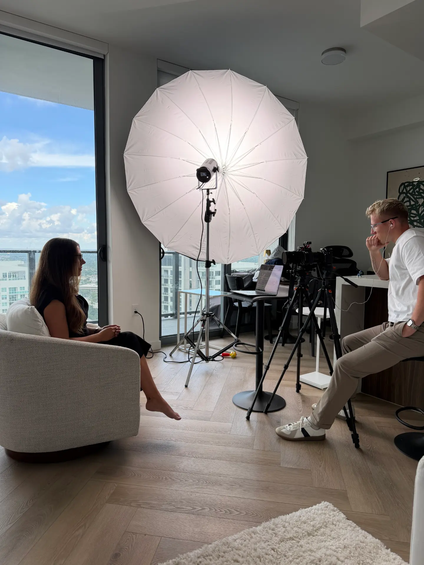 Studio lighting and camera set up for a content shoot